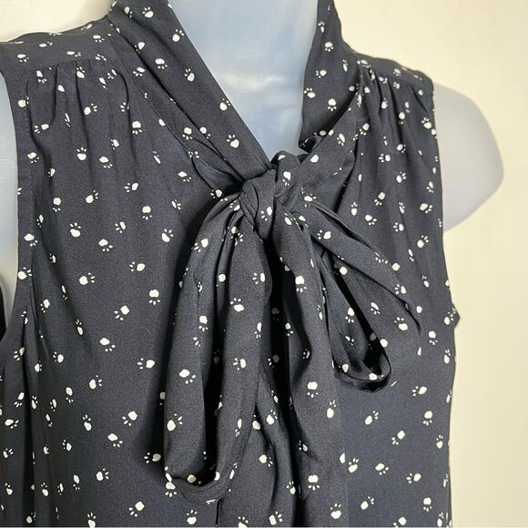 LOFT Black/Cream Paw Print Neck Tie Mini Dress Size XS Cat Dog Office Work - Picture 4 of 6